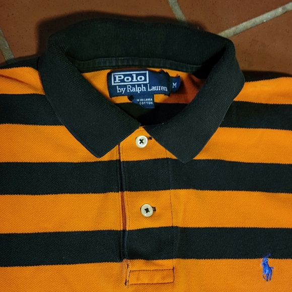 Mens Polo Ralph Lauren Orange & Black Striped Polo - Picture 3 of 5